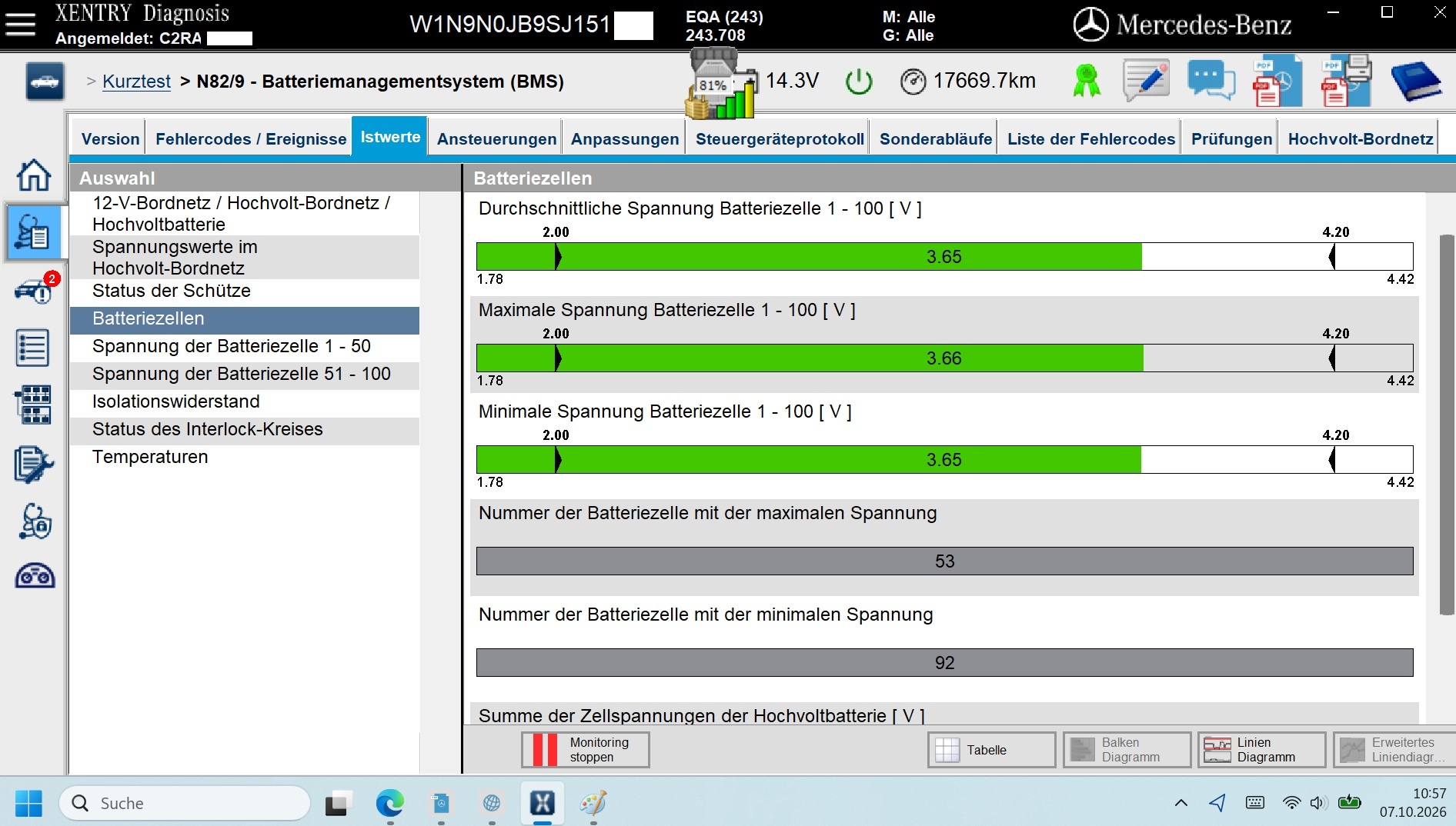Mercedes-Benz EQA – XENTRY Batteriediagnose